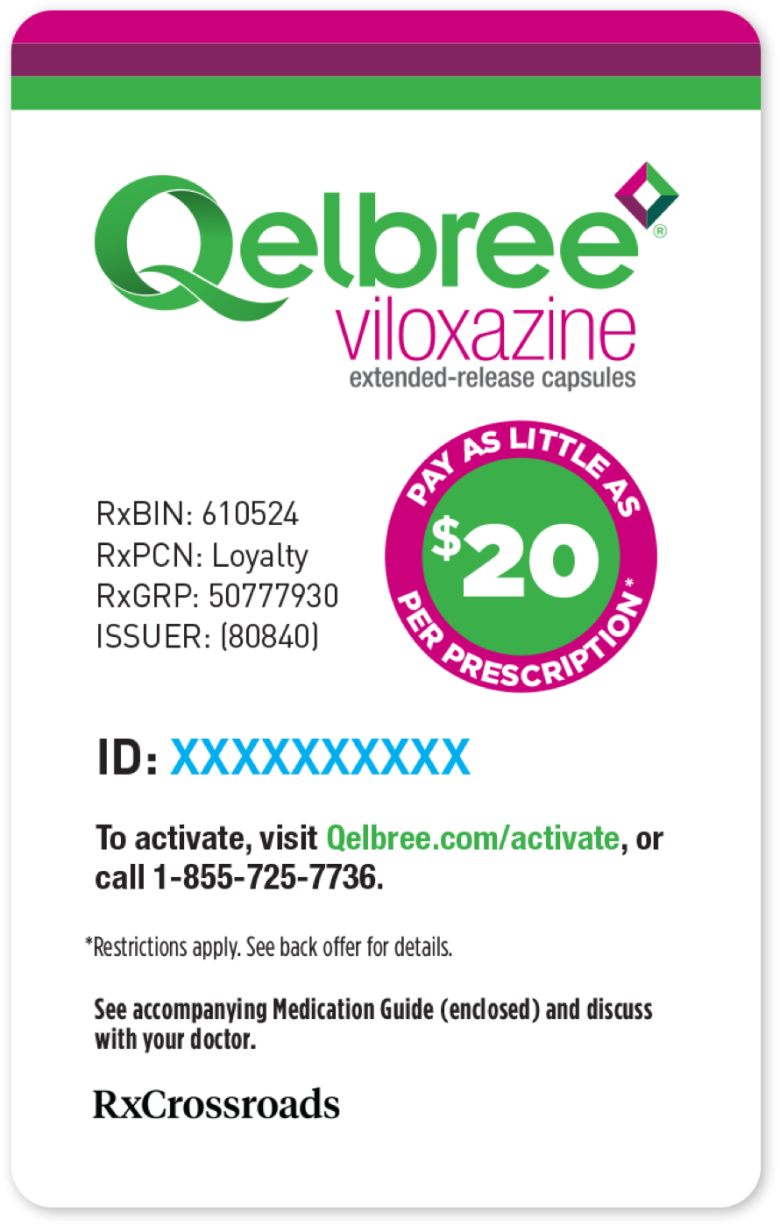 Qelbree™ (viloxazine extended-release capsules) Copay Savings Card